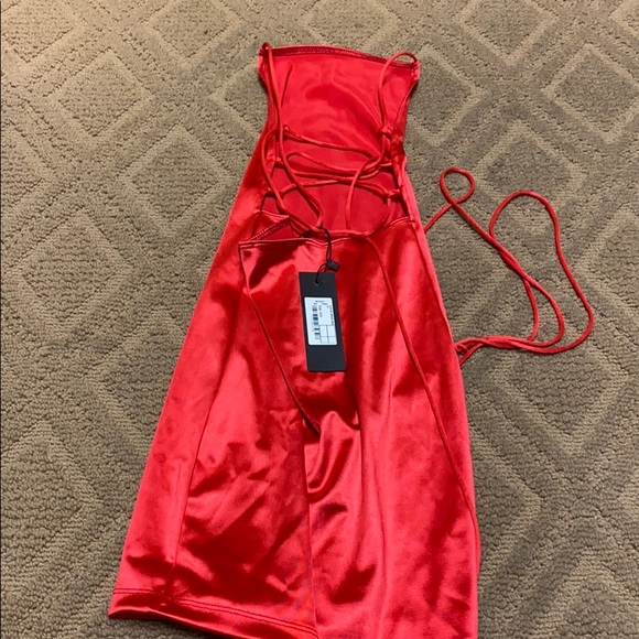 red satin tight bodycon dress - Picture 5 of 5